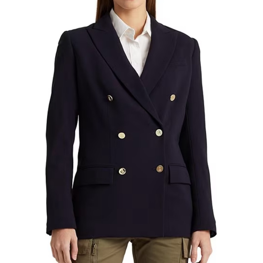 Lauren Ralph Lauren Navy Double-Breasted Wool Crepe Blazer size 16